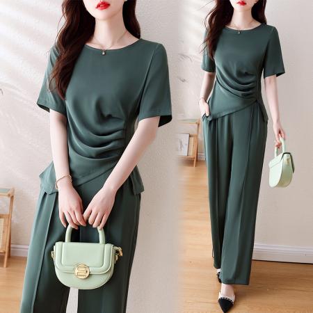 BY14342# 春夏夏季新款套装大码女装时尚减龄短袖9分裤两件套 服裝批發女裝批發服飾貨源