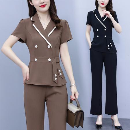 BY14343# 春夏夏季新款套装大码女装时尚减龄短袖9分裤两件套 服裝批發女裝批發服飾貨源