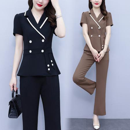 BY14343# 春夏夏季新款套装大码女装时尚减龄短袖9分裤两件套 服裝批發女裝批發服飾貨源