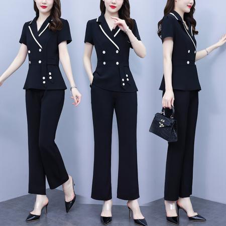 BY14343# 春夏夏季新款套装大码女装时尚减龄短袖9分裤两件套 服裝批發女裝批發服飾貨源