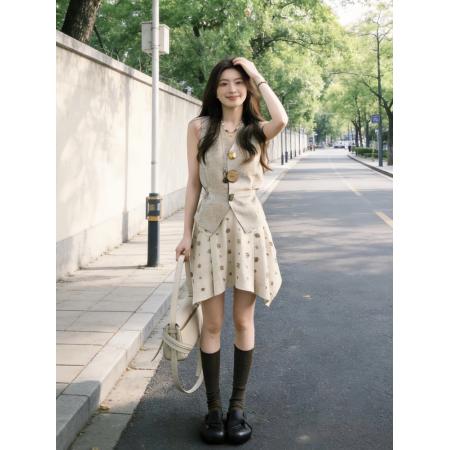 巨好看的穿搭一整套夏季法式设计感复古无袖马甲半身裙两件套装潮 服裝批發女裝批發服飾貨源