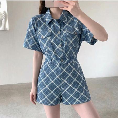 chic休闲时尚菱格牛仔套装女 服裝批發女裝批發服飾貨源