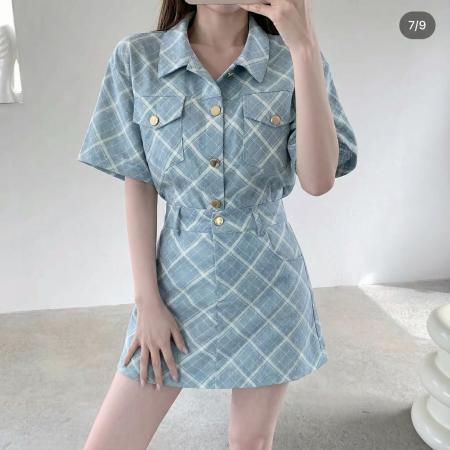 chic休闲时尚菱格牛仔套装女 服裝批發女裝批發服飾貨源