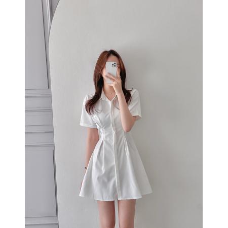 chic小众泡泡袖衬衫裙女收腰显瘦a字连衣裙 服裝批發女裝批發服飾貨源