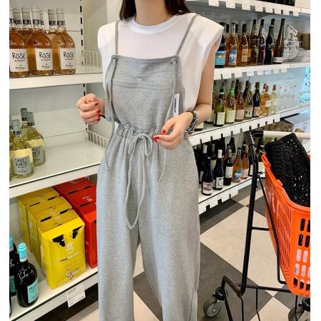 高腰阔腿裤休闲裤洋气减龄背带裤 服裝批發女裝批發服飾貨源