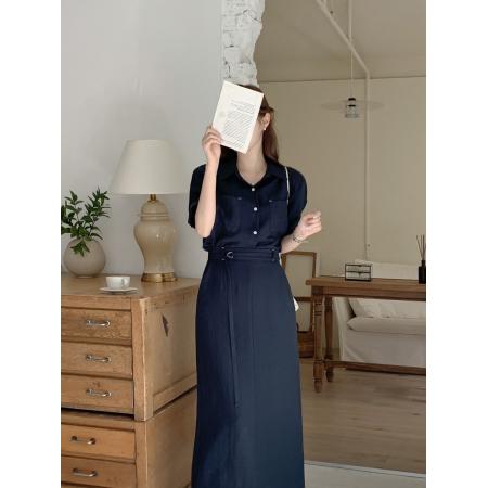 时尚通勤短袖衬衣+长款修身半身裙 服裝批發女裝批發服飾貨源