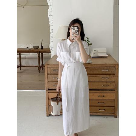 时尚通勤短袖衬衣+长款修身半身裙 服裝批發女裝批發服飾貨源