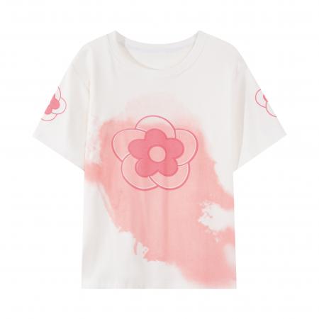 大码时尚撞色印花短袖T恤夏季新款正肩宽松体恤气质百搭上衣 服裝批發女裝批發服飾貨源