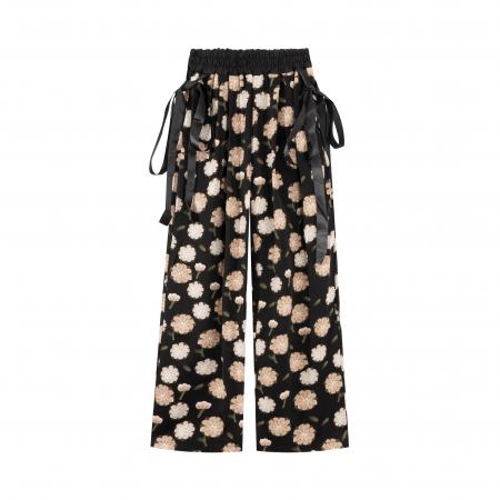 高腰休闲裤子垂感飘带印花阔腿裤夏季大码胖mm梨形显瘦直筒裤 服裝批發女裝批發服飾貨源