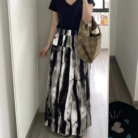 开叉设计感印花半身裙裤女夏季新款大码胖mm宽松显瘦遮胯阔腿裤子 服裝批發女裝批發服飾貨源