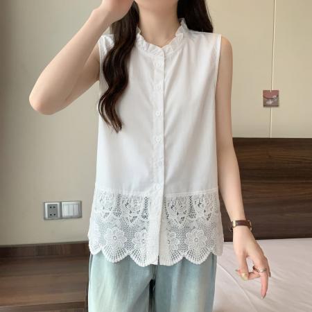 重工镂空钩花拼接衬衫大码女装夏季胖MM遮肚显瘦独特漂亮上衣 服裝批發女裝批發服飾貨源