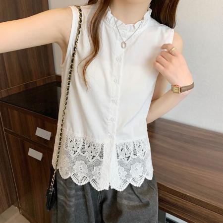 重工镂空钩花拼接衬衫大码女装夏季胖MM遮肚显瘦独特漂亮上衣 服裝批發女裝批發服飾貨源