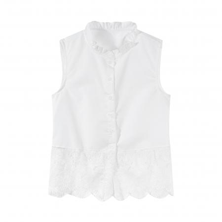 重工镂空钩花拼接衬衫大码女装夏季胖MM遮肚显瘦独特漂亮上衣 服裝批發女裝批發服飾貨源