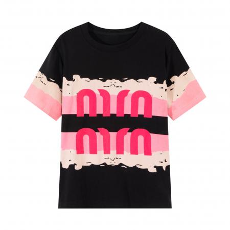 欧货独特撞色字母印花短袖T恤夏季大码胖MM漂亮显瘦正肩上衣 服裝批發女裝批發服飾貨源