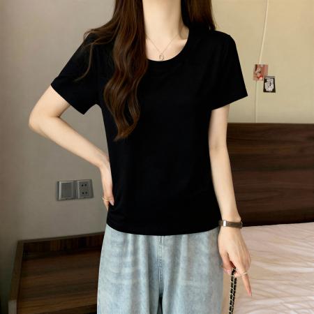 大码欧货美式百搭正肩t恤女短袖夏季气质百搭遮肚子显瘦上衣 服裝批發女裝批發服飾貨源