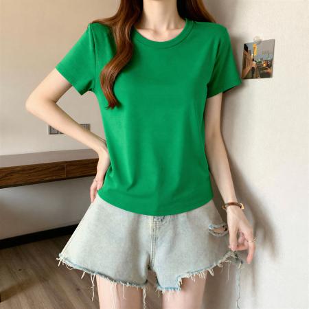 大码欧货美式百搭正肩t恤女短袖夏季气质百搭遮肚子显瘦上衣 服裝批發女裝批發服飾貨源
