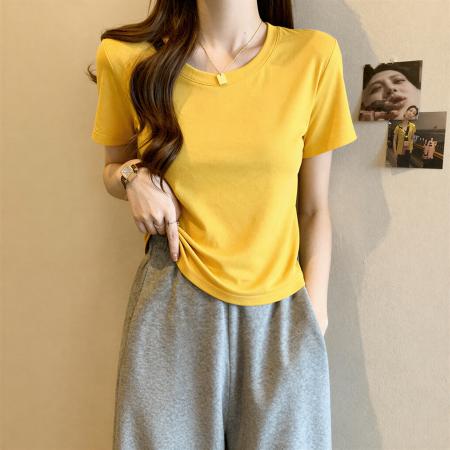 大码欧货美式百搭正肩t恤女短袖夏季气质百搭遮肚子显瘦上衣 服裝批發女裝批發服飾貨源