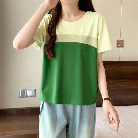 大码设计感复古撞色长袖T恤夏季微胖mm小众别致宽松显瘦上衣 服裝批發女裝批發服飾貨源