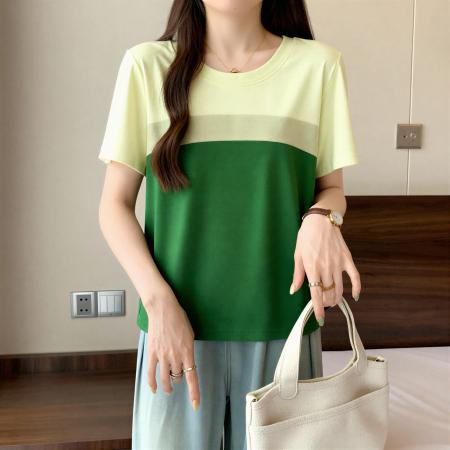 大码设计感复古撞色长袖T恤夏季微胖mm小众别致宽松显瘦上衣 服裝批發女裝批發服飾貨源