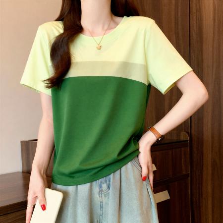 大码设计感复古撞色长袖T恤夏季微胖mm小众别致宽松显瘦上衣 服裝批發女裝批發服飾貨源