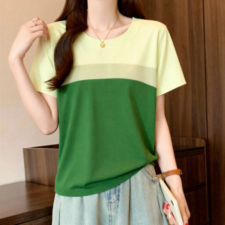 大码设计感复古撞色长袖T恤夏季微胖mm小众别致宽松显瘦上衣 服裝批發女裝批發服飾貨源