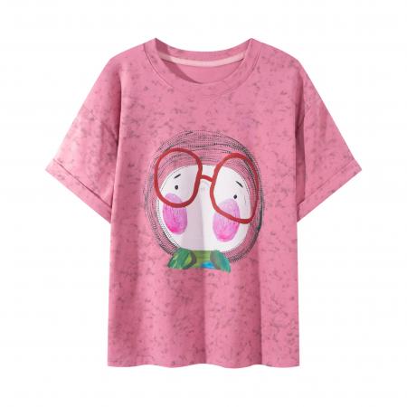 韩版撞色卡通印花短袖T恤女夏新款大码胖mm遮肚显瘦炸街上衣 服裝批發女裝批發服飾貨源