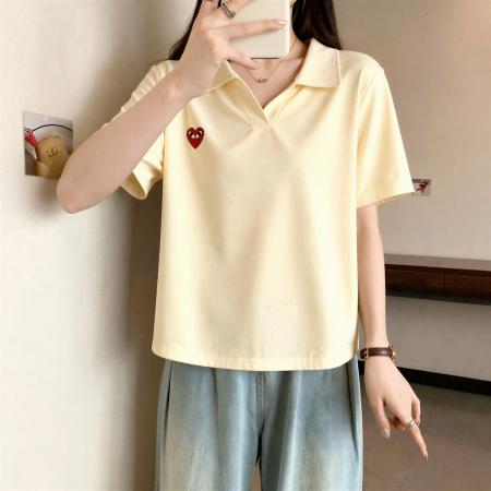 大码女装韩版Polo领正肩短袖t恤夏季胖MM宽松显瘦百搭遮肚子上衣 服裝批發女裝批發服飾貨源