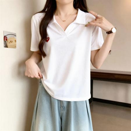 大码女装韩版Polo领正肩短袖t恤夏季胖MM宽松显瘦百搭遮肚子上衣 服裝批發女裝批發服飾貨源