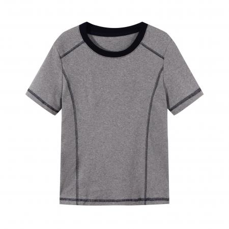 大码夏季胖MM韩版明线撞色正肩短袖t恤女设计感别致休闲上衣 服裝批發女裝批發服飾貨源