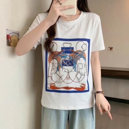 大码美式印花宽松短袖t恤女新款夏季微胖MM遮肚显瘦洋气上衣 服裝批發女裝批發服飾貨源