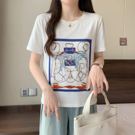 大码美式印花宽松短袖t恤女新款夏季微胖MM遮肚显瘦洋气上衣 服裝批發女裝批發服飾貨源