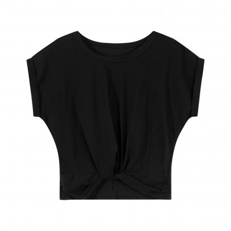 法式收腰扭结短袖t恤女夏季大码微胖mm显瘦遮肚子不规则上衣 服裝批發女裝批發服飾貨源