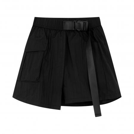 百搭复古黑色开叉工装裙裤女夏季大码胖MM遮肚显瘦短裙速干半身裙 服裝批發女裝批發服飾貨源