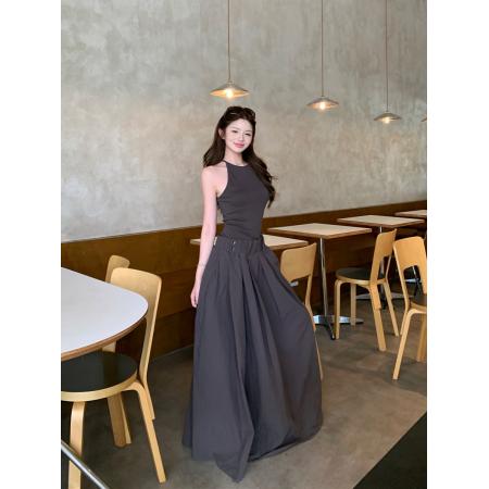 BY14421# 复古性感拼接假两件吊带显瘦连衣裙长裙女服裝批發女裝批發服飾貨源