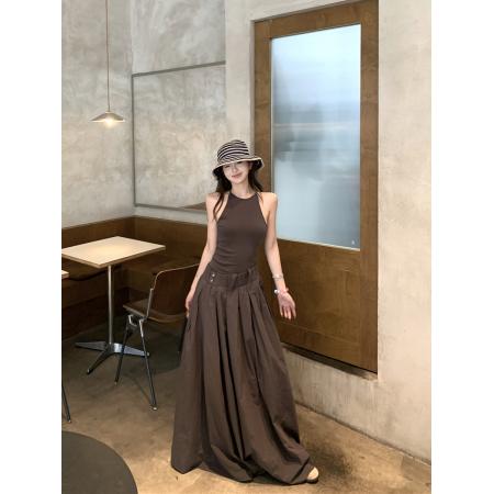 BY14421# 复古性感拼接假两件吊带显瘦连衣裙长裙女服裝批發女裝批發服飾貨源