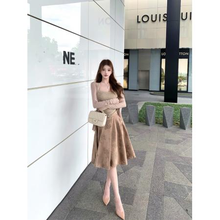 BY14430# 性感复古修身吊带+蕾丝花边针织防晒开衫+A字半身伞裙套装女服裝批發女裝批發服飾貨源