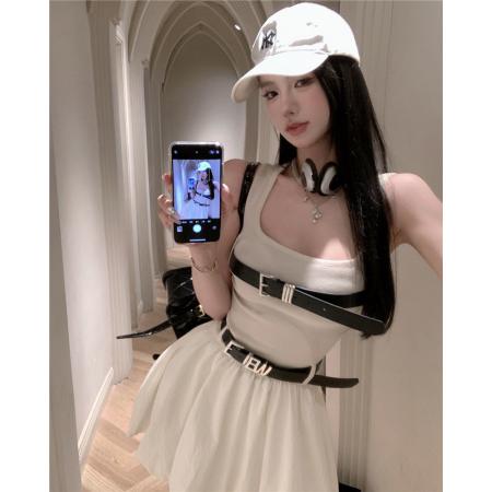 BY14432# 夏季复古性感吊带花苞连衣裙女拼接背心高腰蓬蓬裙服裝批發女裝批發服飾貨源