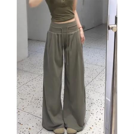 BY14437# 时尚辣妹美式松紧腰运动裤休闲阔腿裤女春夏季新款宽松拖地裤服裝批發女裝批發服飾貨源