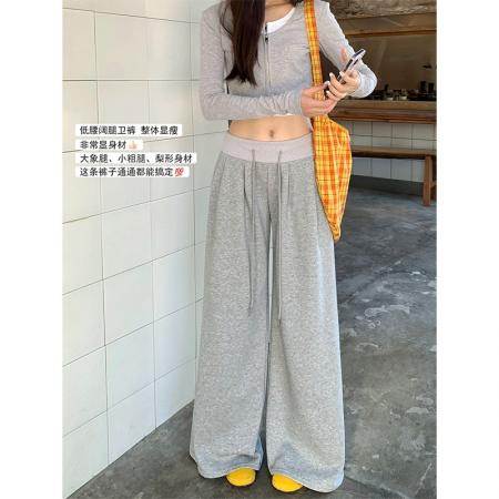 BY14437# 时尚辣妹美式松紧腰运动裤休闲阔腿裤女春夏季新款宽松拖地裤服裝批發女裝批發服飾貨源