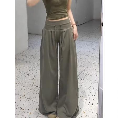 BY14437# 时尚辣妹美式松紧腰运动裤休闲阔腿裤女春夏季新款宽松拖地裤服裝批發女裝批發服飾貨源