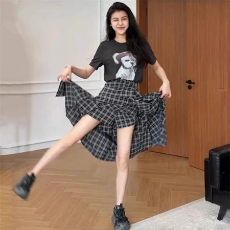 BY14439# 不规则黑白格纹半身裙女夏季新款时尚裙子服裝批發女裝批發服飾貨源