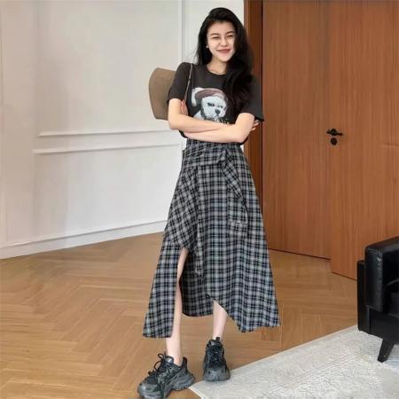 BY14439# 不规则黑白格纹半身裙女夏季新款时尚裙子服裝批發女裝批發服飾貨源