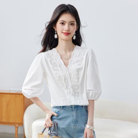 BY14442# 法式优雅气质高级感超好看上衣夏季圆领短袖肌理感质感纯色T恤衫服裝批發女裝批發服飾貨源