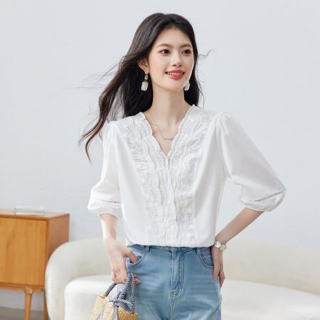 BY14442# 法式优雅气质高级感超好看上衣夏季圆领短袖肌理感质感纯色T恤衫服裝批發女裝批發服飾貨源