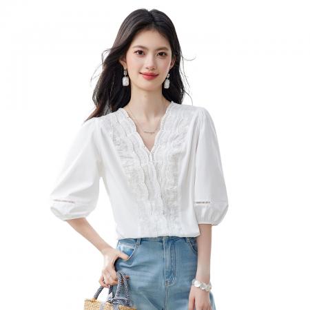 BY14442# 法式优雅气质高级感超好看上衣夏季圆领短袖肌理感质感纯色T恤衫服裝批發女裝批發服飾貨源