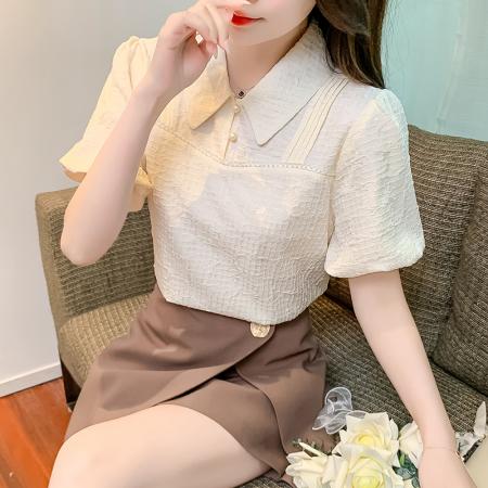 BY14450# 肌理感雪纺衫短袖女夏季新款设计感小众别致小衫文艺上衣服裝批發女裝批發服飾貨源