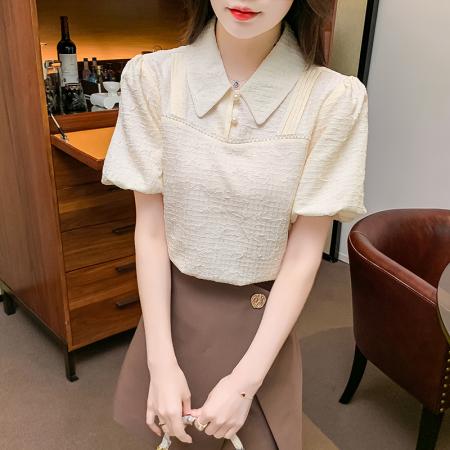 BY14450# 肌理感雪纺衫短袖女夏季新款设计感小众别致小衫文艺上衣服裝批發女裝批發服飾貨源
