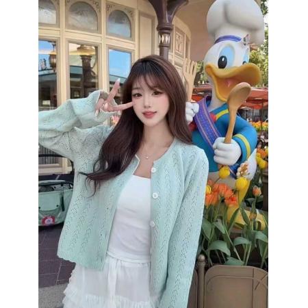 BY14460# 韩系柔软针织镂空开衫女春秋新款气质休闲百搭显瘦长袖镂空上衣服裝批發女裝批發服飾貨源