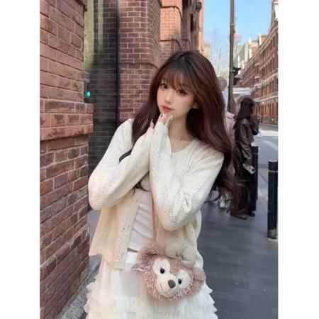 BY14460# 韩系柔软针织镂空开衫女春秋新款气质休闲百搭显瘦长袖镂空上衣服裝批發女裝批發服飾貨源