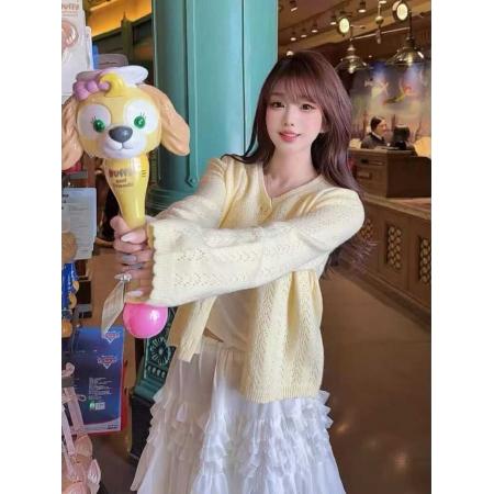 BY14460# 韩系柔软针织镂空开衫女春秋新款气质休闲百搭显瘦长袖镂空上衣服裝批發女裝批發服飾貨源